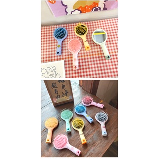 Lược chải tóc giả cute chải tóc giả suôn mượt có gương đằng sau Hamin