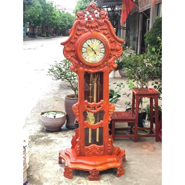 đồng hồ cây cao 1m70 gỗ mun đuôi công, hương đá