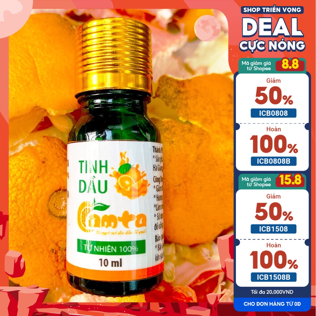 Tinh Dầu Cam 100% Tự Nhiên Không Chất Tạo Hương, Kích Mùi. Dùng Thơm Phòng, Treo Xe OtO Lọ 10ml