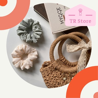 Scrunchies mini cotton họa tiết mềm mại cột tóc hoa nhí