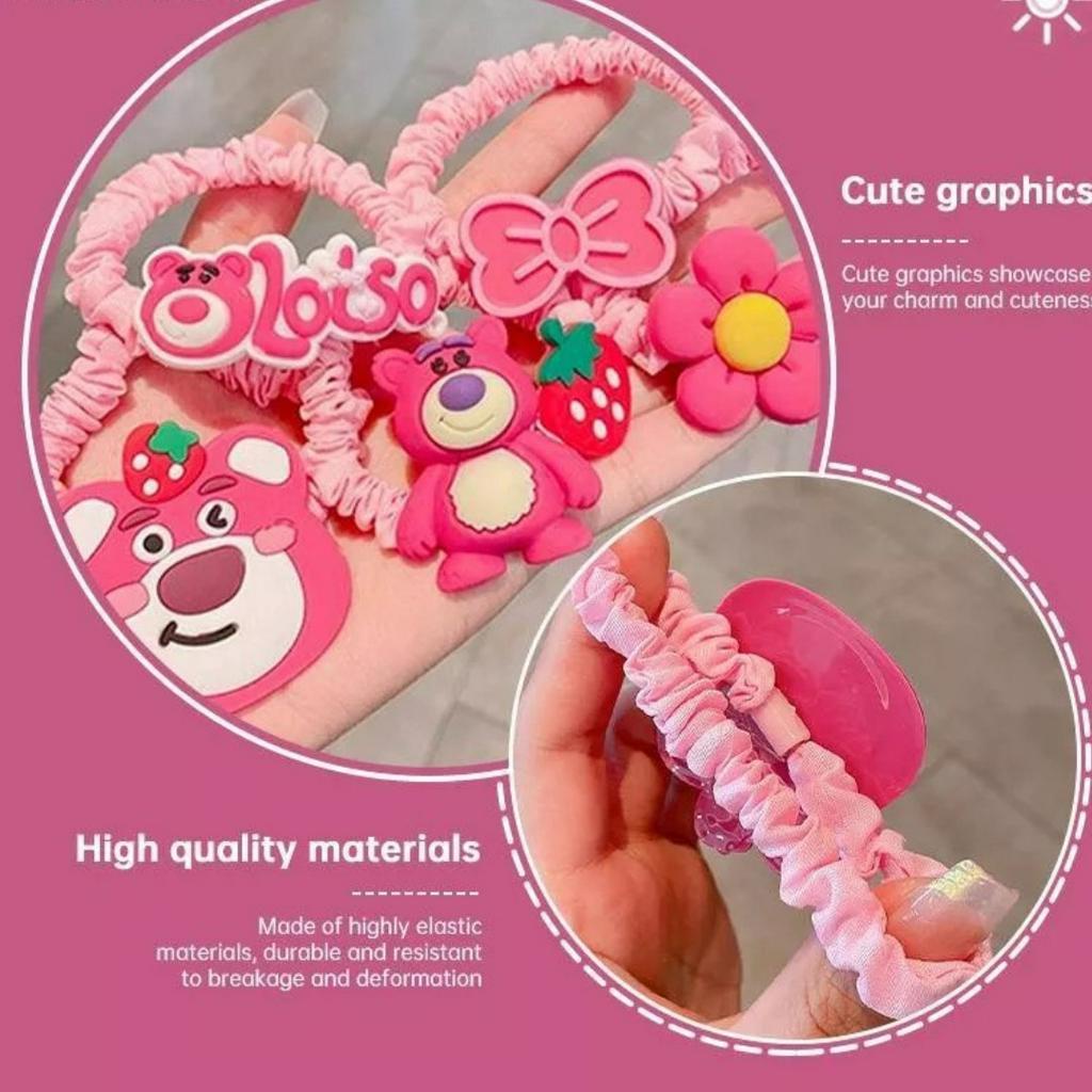 5 Dây Cột Tóc Scrunchies Hoạt Hình Gấu Dâu Lotso/ Khỉ Nâu/Kuromi/ Thỏ Hồng Co Dãn Không Đau Tóc