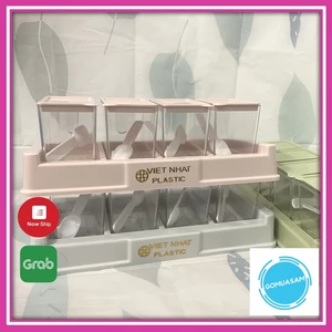 Bộ hủ gia vị có thìa muỗng nhựa Việt Nhât (MS: 2939) -Hũ đựng gia vị có nắp đậy tiện lợi, bộ 4 hủ gia vị, bộ 3 hủ gia vị