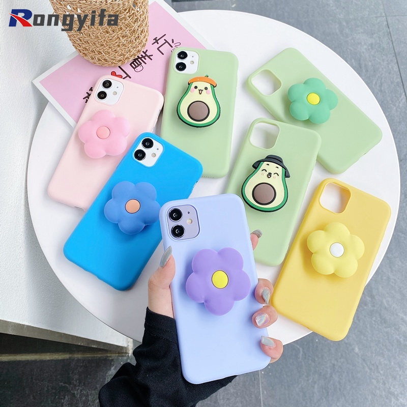 Ốp điện thoại TPU mềm có giá đỡ đứng hình hoa quả bơ đơn giản cho Samsung Galaxy A8 Plus A7 A9 2018 A7 A5 2017