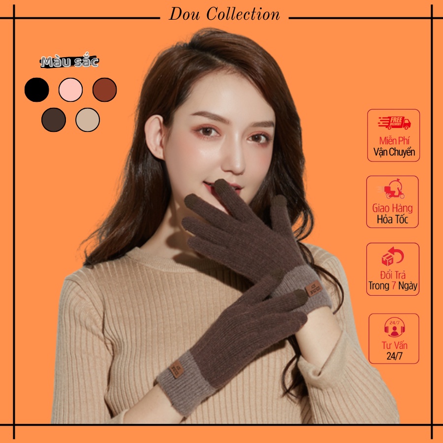 Găng tay len dệt kim dày cao cấp màu trơn giữ ấm thiết kế ngón tay chạm màn hình cảm ứng - GOLOVE JOY - Mã GT002