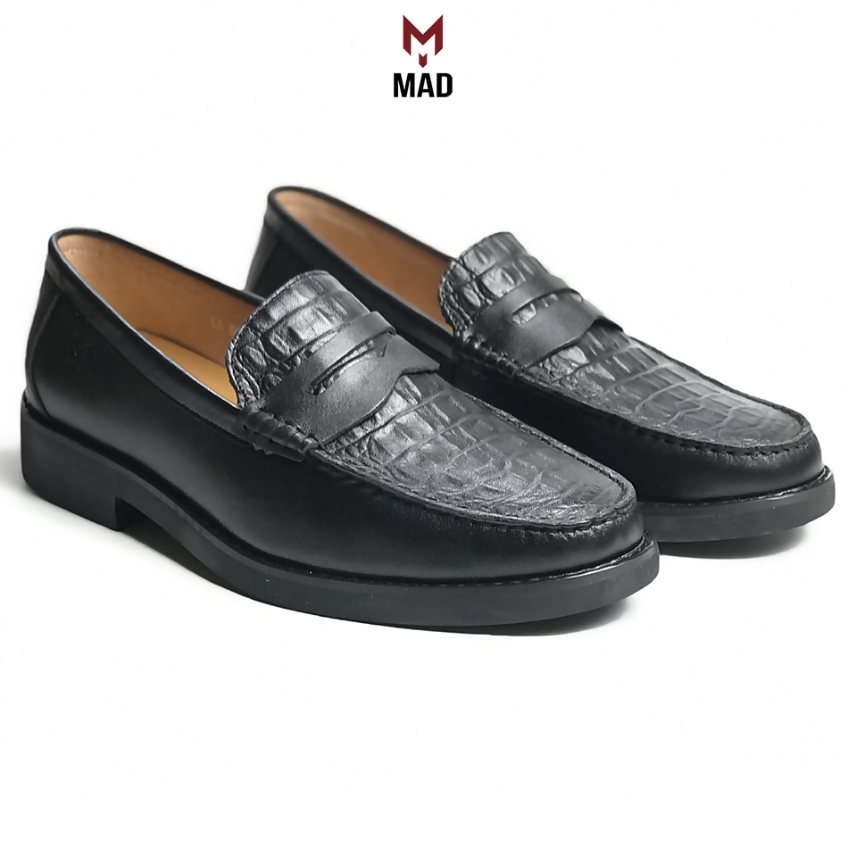 Giày tây penny loafer 2.0 MAD vân cá sấu lười công sở nam da bò cao cấp thời trang tăng chiều cao 4cm
