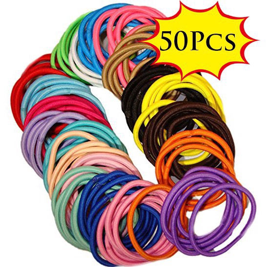 Bộ 50 Bé Gái Màu Kẹo Dây Cao Su Nylon, Dây Buộc Tóc Co Giãn An Toàn Cho Trẻ Em, Dây Buộc Tóc Cơ Bản Cho Nữ