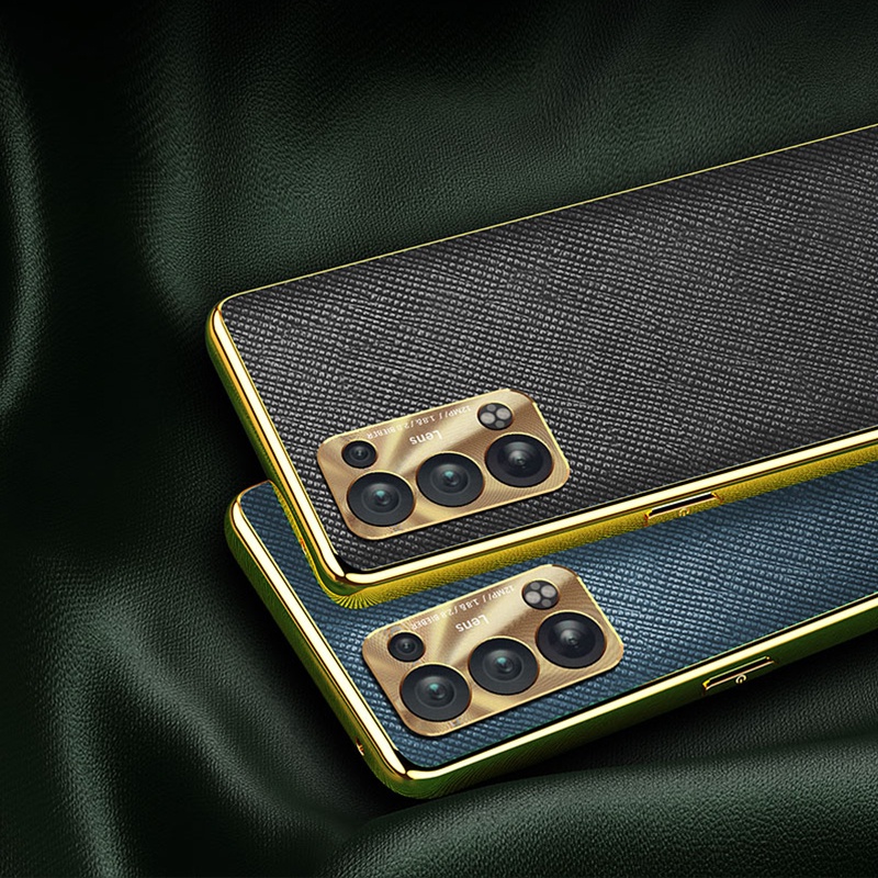 Ốp Điện Thoại Da Viền Kim Loại Chống Sốc Bảo Vệ Lens Cho OPPO Reno 6 Pro 6 Pro+ Reno 5 Pro 5 Pro+