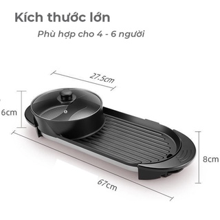 Bếp lẩu nướng Đa năng 2 trong 1, 2200W chỉnh nhiệt độc lập bề mặt chống dính truyền nhiệt nhanh, phù hợp 4-6 người