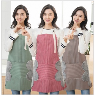 Tạp Dề Kẻ Phong Cách Hàn Quốc Có Khăn Lau Tay Bên Hông, Tạp Dề Chống Thấm Nước 88207