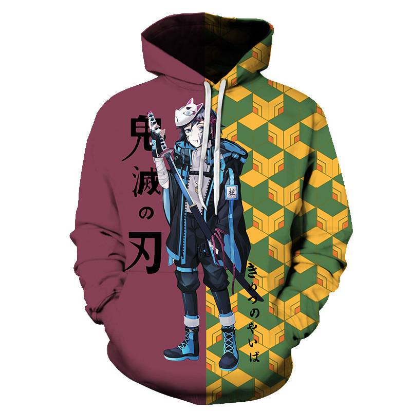 Siy7 Anime Demon Slayer Áo Hoodie dài tay Áo dáng rộng thường ngày Tanjirou Giyuu Kimetsu no Yaiba Áo Hoodie
