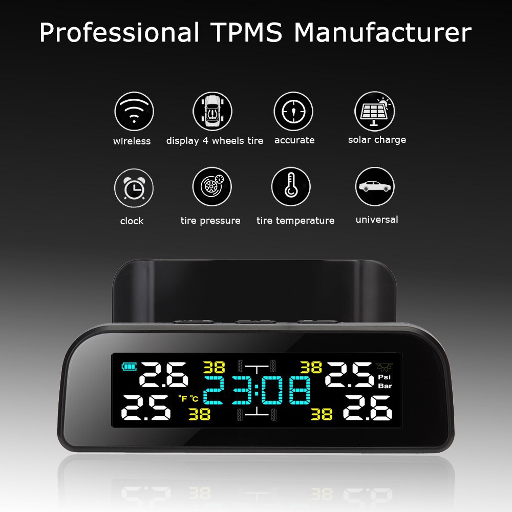 Ảnh Hệ Thống Giám Sát Áp Suất Lốp Xe Hơi TPMS Thông Minh Sạc Năng Lượng Mặt Trời Tự Động Màn Hình LCD Với 4 Cảm Biến 3