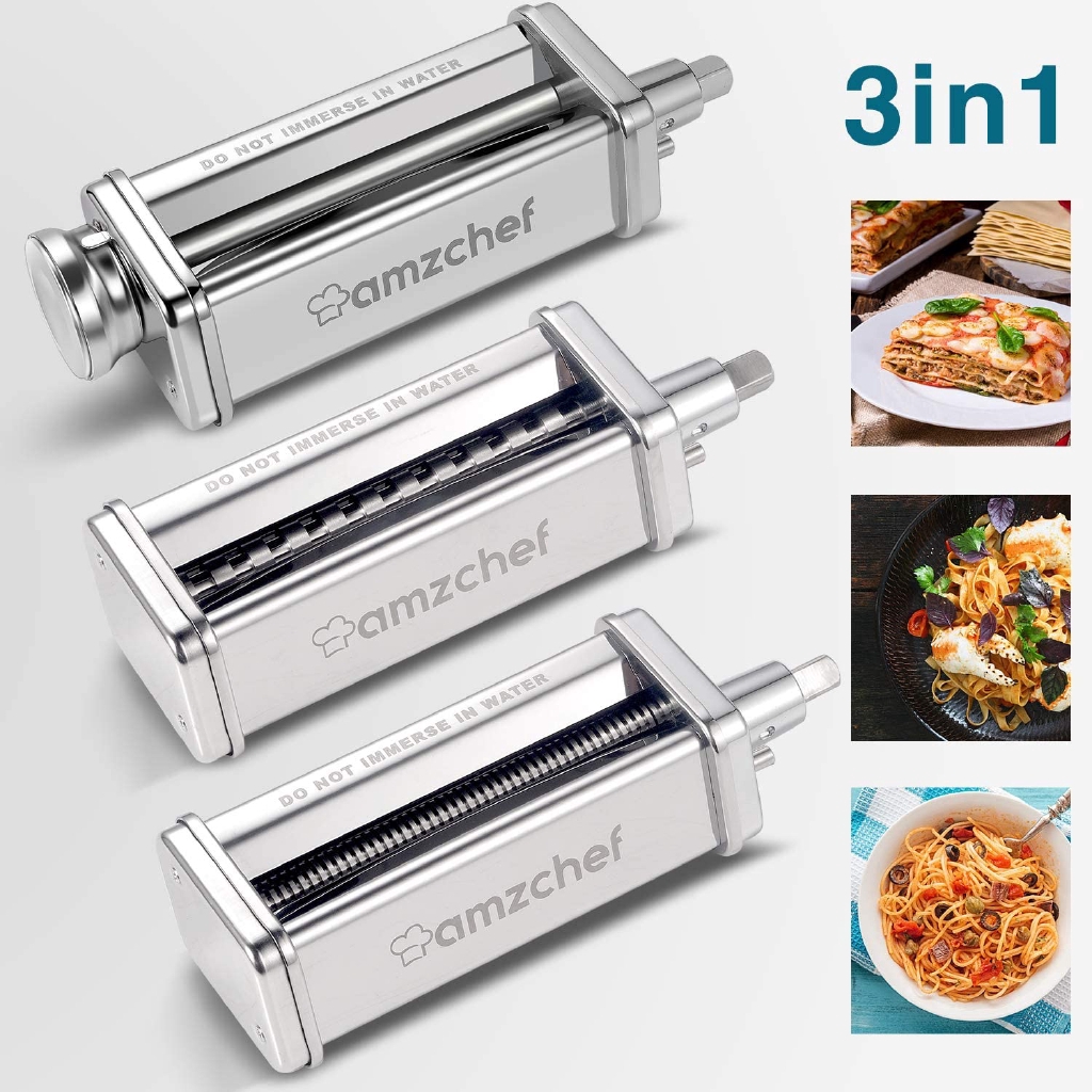 Metal Pasta Maker Attachment for KitchenAid Mixers -Kitchen aid Mixer  Accessories Pasta Attachment 3-in-1 Includes Pasta Roller, Spaghetti  Cutter, and