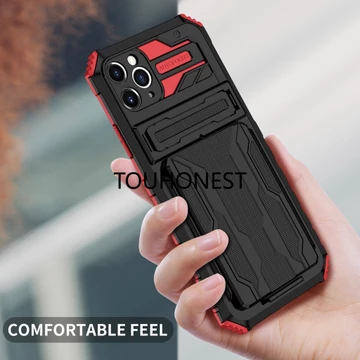 Ốp Điện Thoại Kiểu Giáp Chống Sốc Kết Hợp Có Ngăn Đựng Thẻ Dành Cho For iPhone 11 Pro Max Case For iPhone 12 Pro Max Case For iPhone 13 Pro Max Cassing Shockproof Bracket Card Slot Hybrid Armor Holder