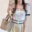 Áo croptop dệt kim SUXI tay ngắn cổ vuông phong cách Hàn Quốc