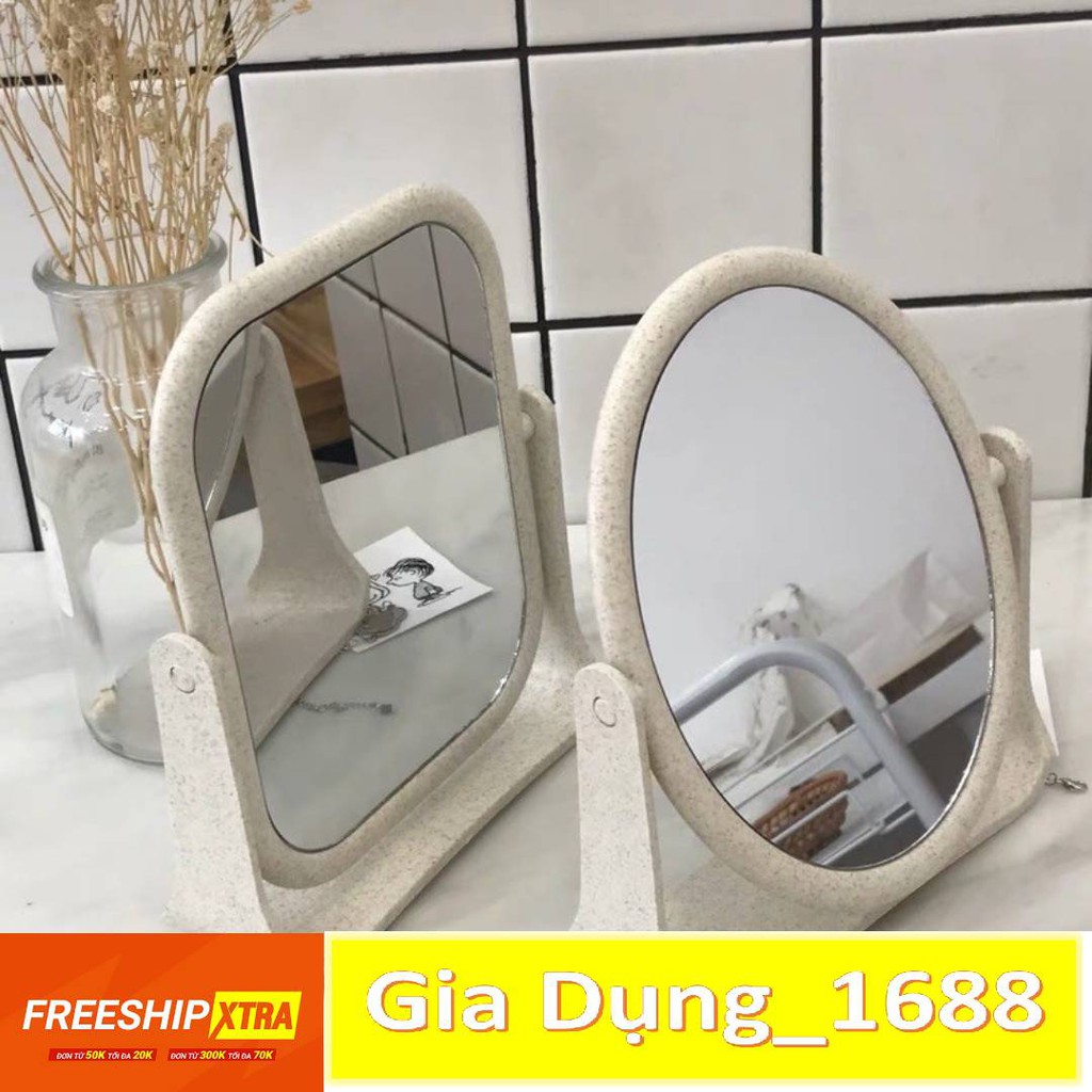 Gương Để Bàn💚HÀNG NHẬP KHẨU💚 Gương Trang Điểm Để Bàn 2 Mặt Xoay Chất Liệu Lúa Mạch Bền Chắc 35693