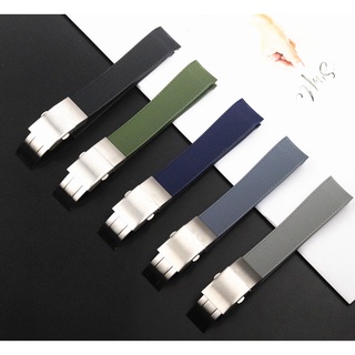 Cho 21 Mm Longines Conquest Watchband Cao Su Mềm Dây Đeo Đồng Hồ Silicon Đen Xanh Xám Xanh Gấp Khóa Đồng Hồ
