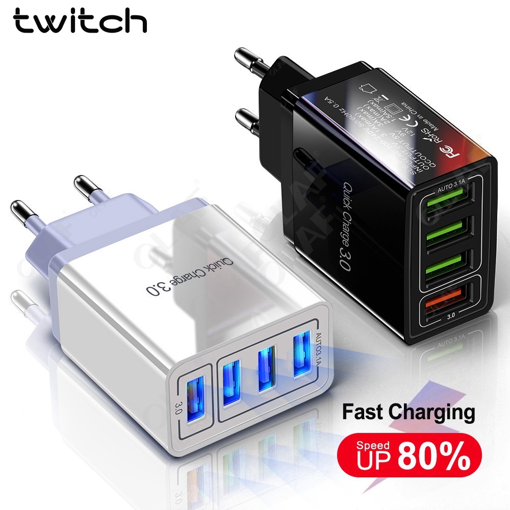 Củ sạc nhanh Twitch 4 cổng USB 3.0 EU/ US/ UK cho điện thoại | Shopee ...