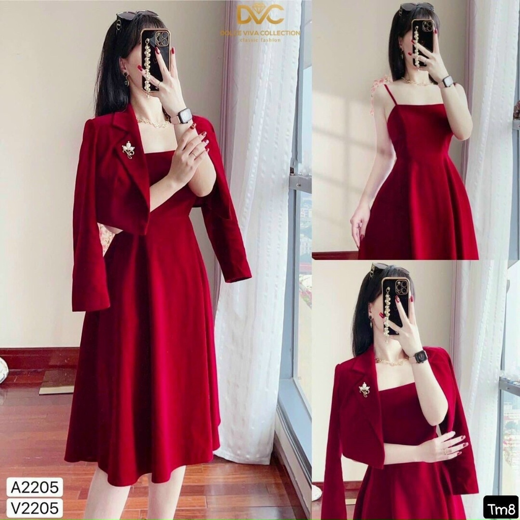 Sét Đầm Nữ 2 Dây Dáng Xòe Kèm Áo Khoác Vest Ngoài (Có Phụ Kiện) Sang Trọng,  Quý Phái Thời Trang Nữ Cho Quý Cô Dự Tiệc | Shopee Việt Nam