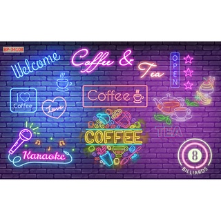 Tranh 3d giả gạch họa tiết chữ Neon (giả Phát sáng) dùng cho hàng quán, cafe, trà sữa, trà chanh