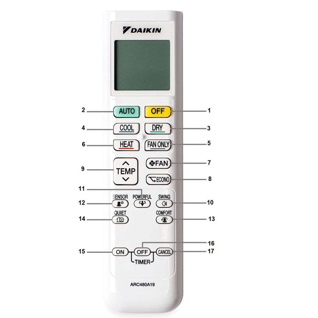 Ảnh Remote ARC480A19 cho máy điều hòa Daikin FTHF25/35RAVMV, FTHF25/35/50/60/71RVMV, FTHM50/60/71HVMV. 3