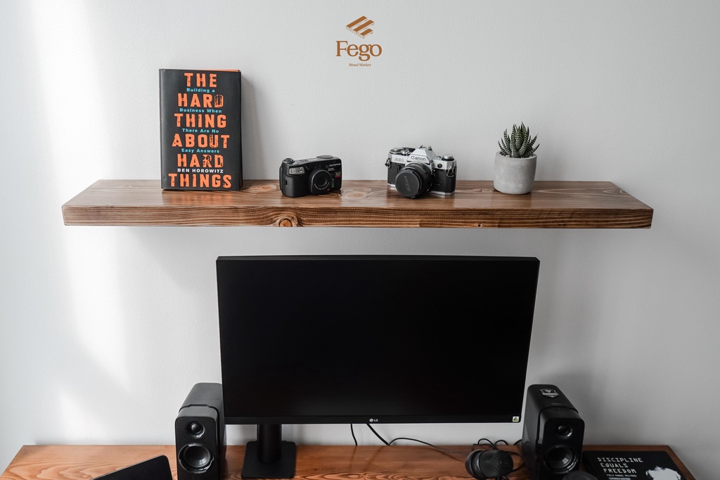 Mô tả Kệ âm gắn tường gỗ thông tự nhiên FEGO đa năng decor phòng làm việc, phòng ngủ size 80-100-120cm - 2