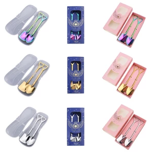 MOON 2 Chiếc Thép Không Gỉ Retro Xẻng Hình Thìa Cà Phê Kem Dưa Hấu Bánh Đường Món Tráng Miệng Khuấy Muỗng Cà Phê Tab