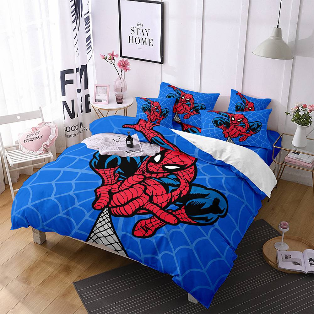 PS1 Marvel Spider-Man 3in1 Bộ chăn ga gối ga trải giường Vỏ chăn phòng ngủ có thể giặt được Bộ đồ thoải mái SP1