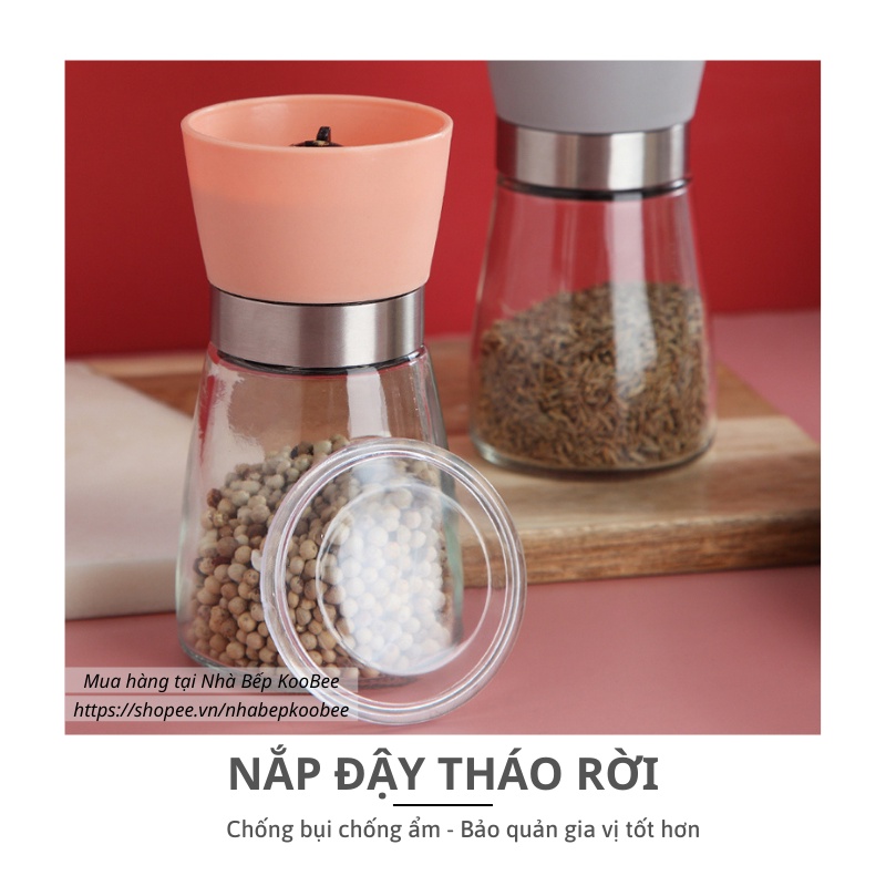 Lọ Xay Hạt Tiêu Thủy Tinh KOOBEE Cao Cấp – Lõi Sứ Xay 2 Chế Độ Mịn & Thô – Cối Xay Gia Vị Cầm Tay Tiện Dụng | SC09