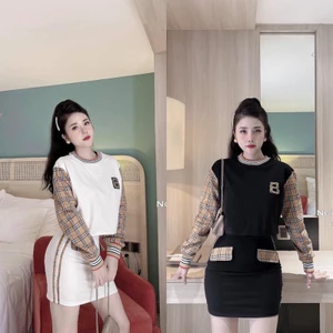 Set Áo Phối kẻ mix Chân váy