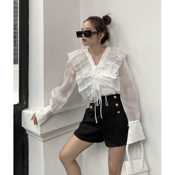 Áo bèo form dài 2 màu phong cách tiểu thư