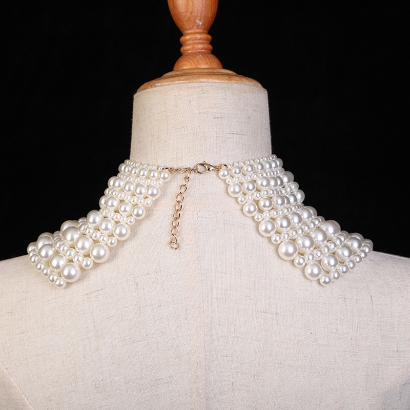 Dây Choker Yếm Hình Quạt Với Hạt Ngoc Trai Nhân Tạo, Bộ Phụ Kiện Gồm Dây Xích Và Khăn Choàng Cổ
