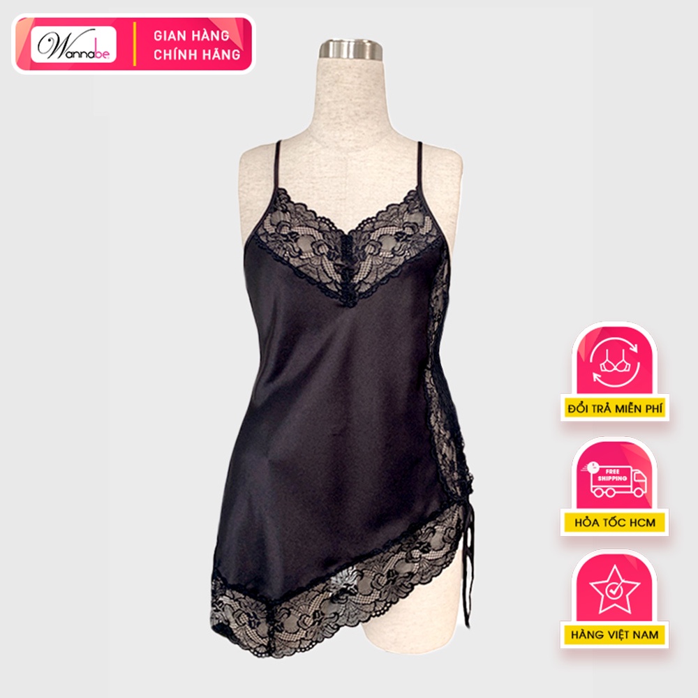 Đầm ngủ phi lụa cao cấp Wannabe DNS15 lai xéo vạt ngắn quyến rũ gợi cảm
