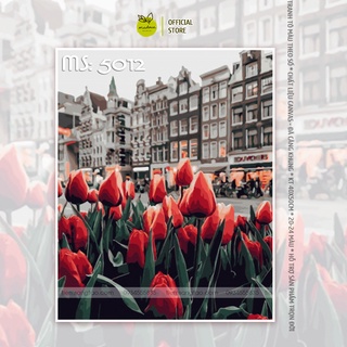Tranh tô màu số hóa Madoca có khung 40x50cm hoa tulip đỏ T5012