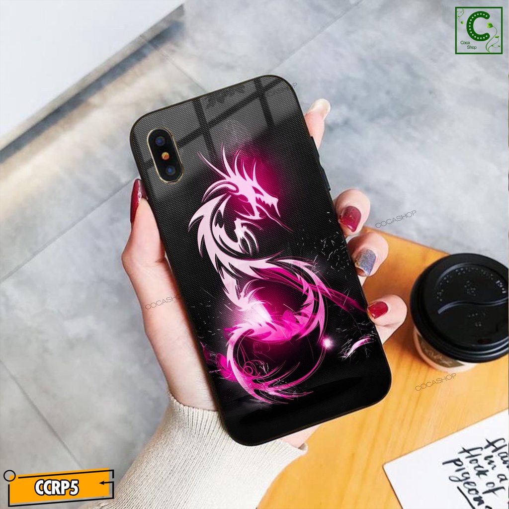 Ốp iPhone Mặt Kính Nano Dẻo - Ốp rồng xanh rồng đỏ sáng neon cực đẹp