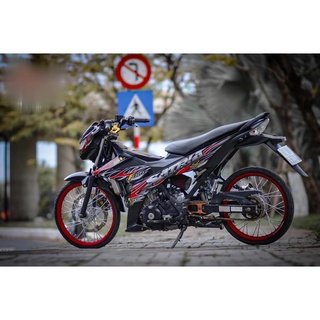 Tem Rời Dán Xe Satria Fi - Raider Fi Mẫu Lửa Đỏ Đen Trắng Chữ Satria F150 Mẫu Mới Cực Chất,Team Decal