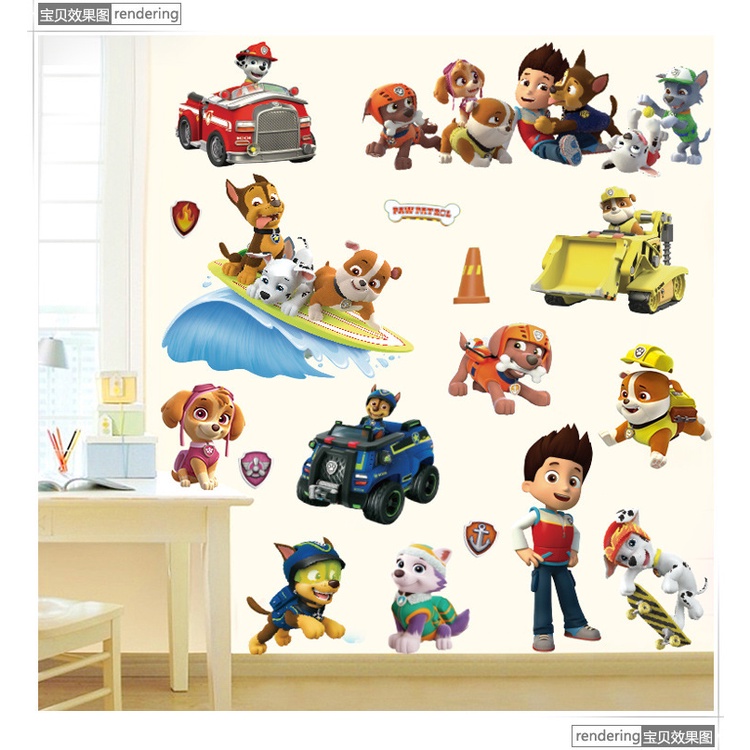 ST2 PAW Patrol 3D Giấy Dán Tường Ba Chiều Miếng Dán Trẻ Em Phòng Ngủ Phòng Khách Trang Trí Tiệc Sinh Nhật Trang Trí Gi