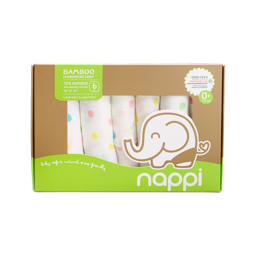 Ảnh Hộp khăn sữa sợi tre họa tiết chấm bi Nappi (6 chiếc/hộp) 1