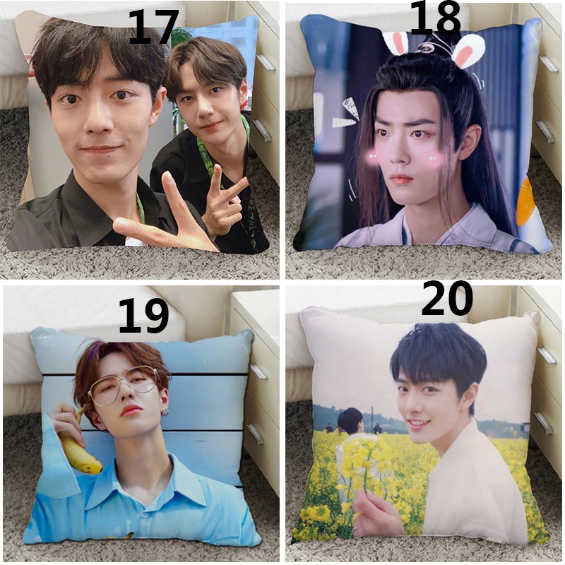 Vỏ bọc gối đơn bằng polyester in hình diễn viên Wang Yibo/ Xiao Zhan 45x45cm