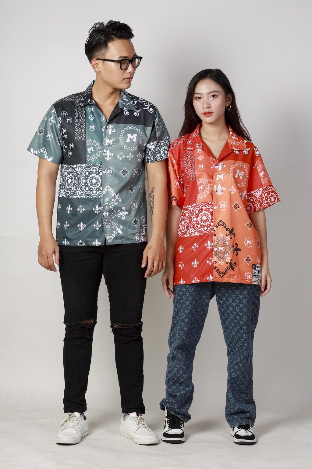 Mô tả Áo Sơ Mi nam nữ Hoạ Tiết Tay Ngắn Cổ Vest Uniex Thời Trang Vải Lụa Local Brand M Studio - 4