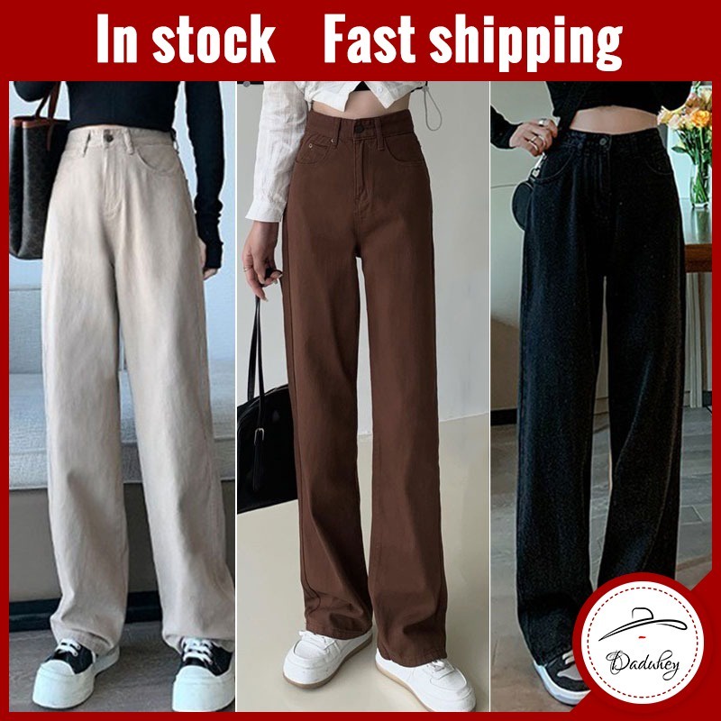 Ảnh Quần jeans Daduhey dành cho mẹ lưng cao ống rộng phong cách hoài cổ Hàn Quốc vừa vặn suông thẳng 1