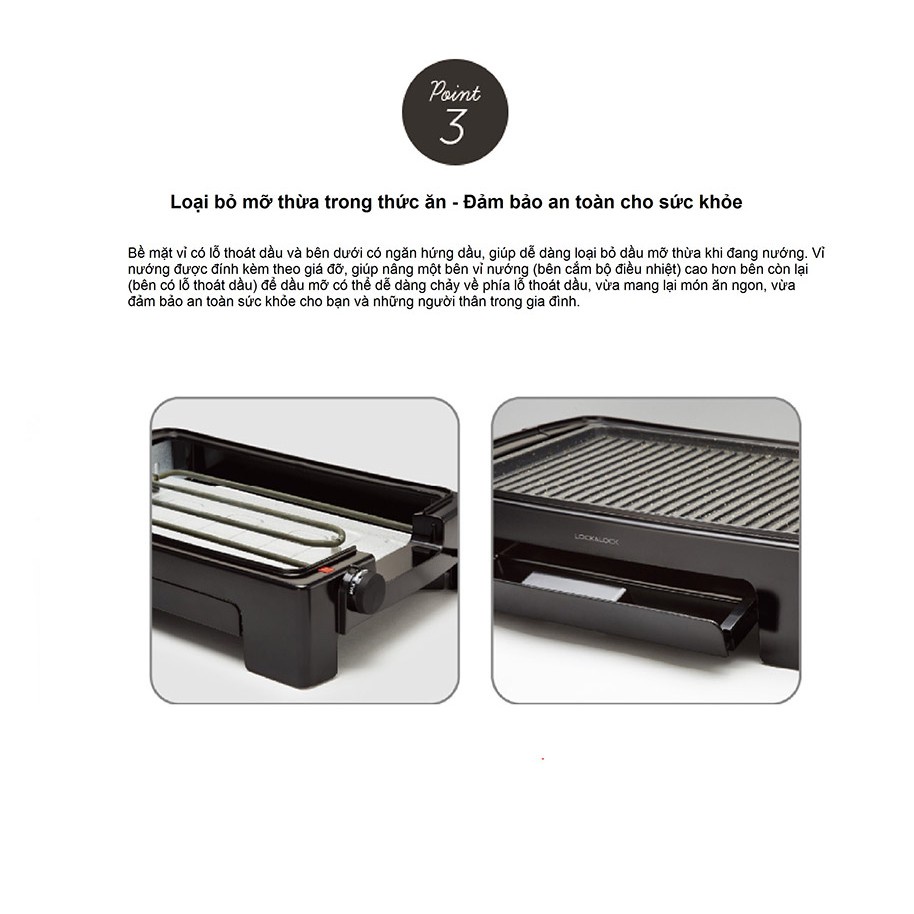 Bếp nướng điện Lock&Lock EJG221 1300W EJG231 2000W, mặt bếp chống dính, 5 mức nhiệt  - K-MALL