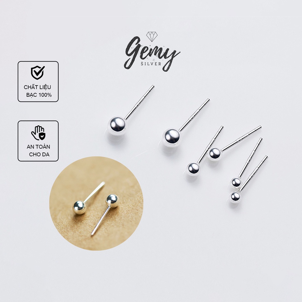Khuyên tai nam nữ bạc tròn nhiều size hạt bi mindot basic (1 chiếc) | GEMY SILVER K56
