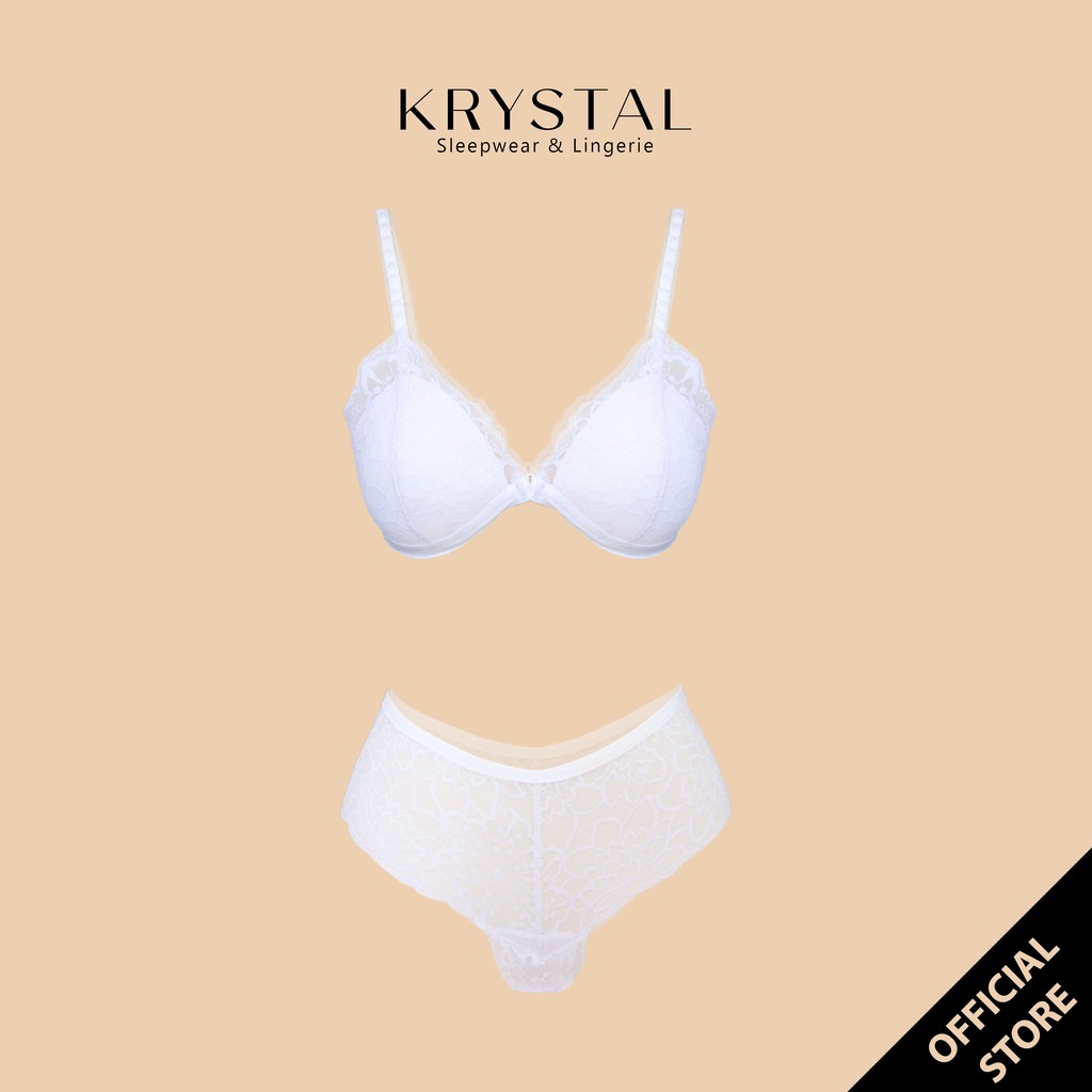Bộ Đồ Lót Nữ Sexy Màu Trắng Gồm Áo Có Mút Mỏng Và Quần Cơ Bản Gợi Cảm KRYSTAL A000M01-Q006F02 spe
