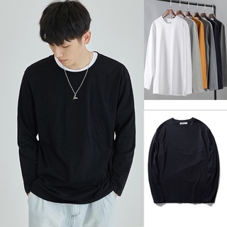 Áo Thun Dài Tay Trơn Basic Đen Trắng Xám Cổ Tròn Cho Nam Nữ Unisex Thời Trang Hàn Quốc