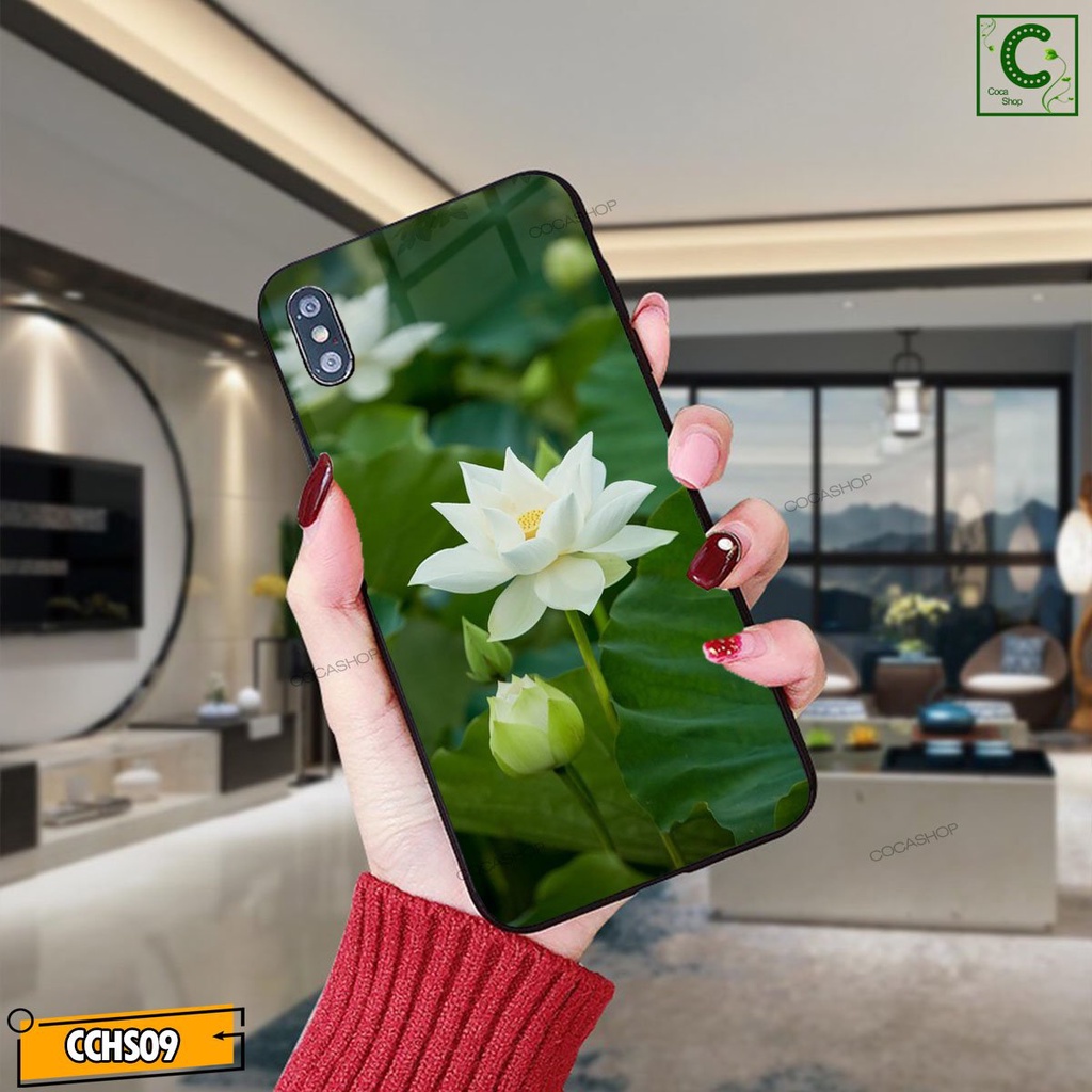 Ốp lưng iphone mặt kính in hình siêu nét  - Đóa sen trắng tươi xanh  - 6/6plus/6s/6splus/7/7plus/8/8plus/x/.....