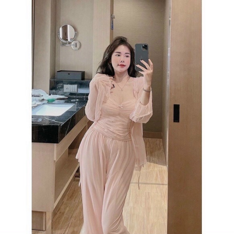 ( CHE TÊN SP)Sét 3 món váy ngủ voan kèm choàng cao cấp Đầm mặc nhà sexy quyến rũ thanh lịch