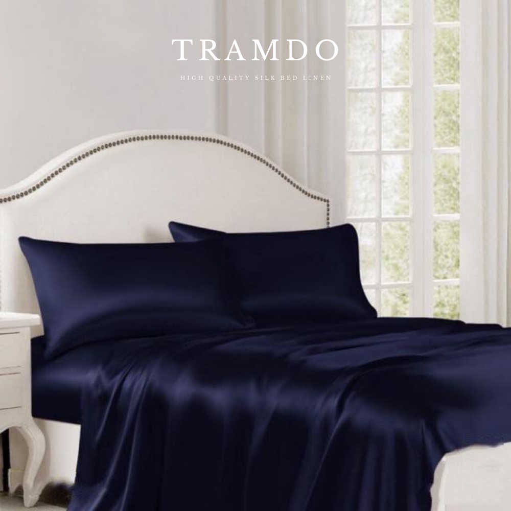 Ảnh Bộ Chăn Ga Gối Lụa Cao Cấp NITE9SILK TRAMDO BEDDING Màu Xanh Đen 1