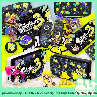 [Sẵn VN - Hỏa Tốc] Oled/V1/V2 Set Bộ Phụ Kiện Case Máy, Case Dock, Nút Bọc, Hộp Băng Nintendo Switch Mẫu Splatoon 3 Sand