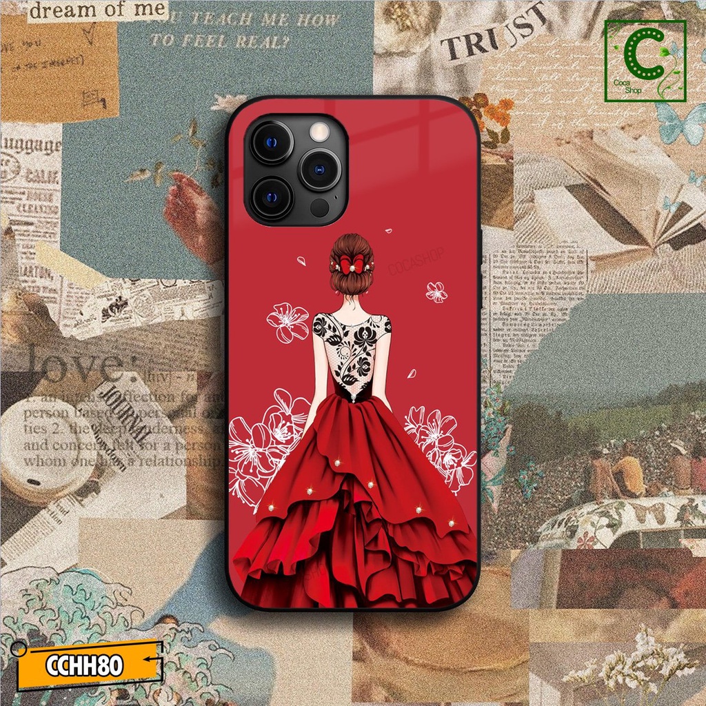 Ốp lưng iphone mặt kính in hình cực đẹp, chống chày xước - Cô dâu diện váy màu đỏ cuốn hút mê hồn