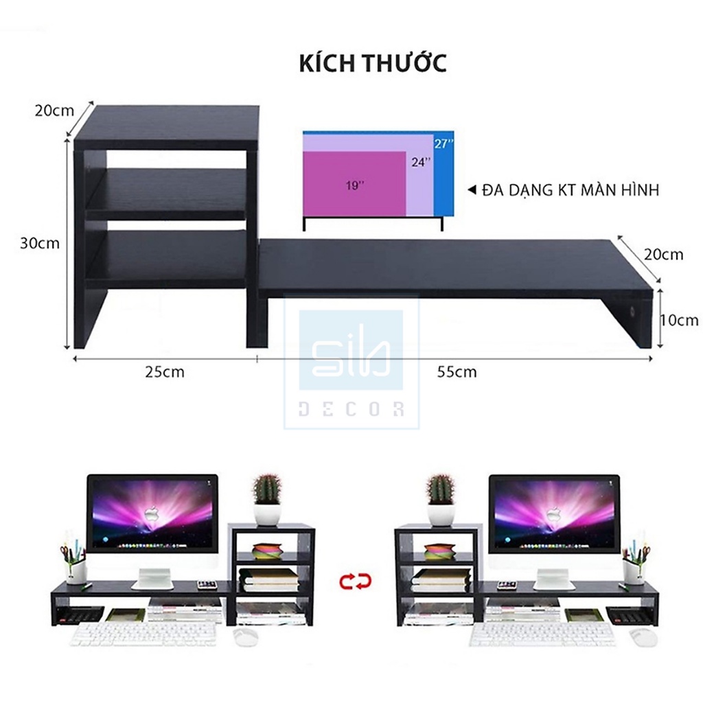 Ảnh Kệ Màn Hình Máy Tính, Để Sách Bàn Làm Việc Kết Hợp 3 Tầng SIB Decor KDB09 3